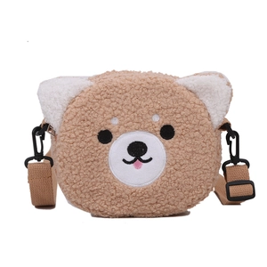 Cute brown plush shiba inu crossbody bag for women with adjustable shoulder strap