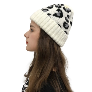 Leopard Print Knit Beanie Hat Winter Warm Windproof Fashion Outdoor Daily Wear Skull Cap