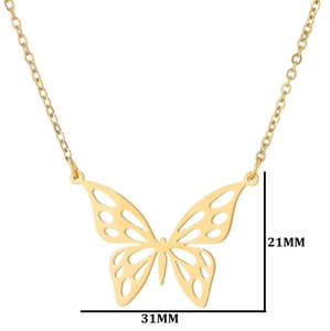 Gold stainless steel hollow butterfly pendant necklace with 31mm width on a cable chain