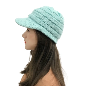 Winter mint green cable knit peak beanie hat with ear protection for women outdoors