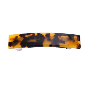 Classic leopard acetate hair clip with a sleek rectangular design and spring closure