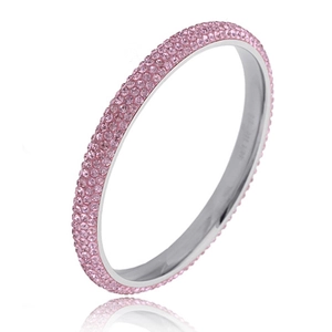 Bracciale rigido in acciaio inox argento con quattro file di strass rosa brillante
