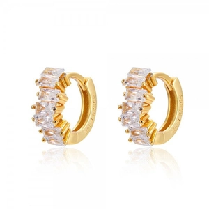 925 silver huggie earrings with rectangular cubic zirconia in 18K gold plated finish
