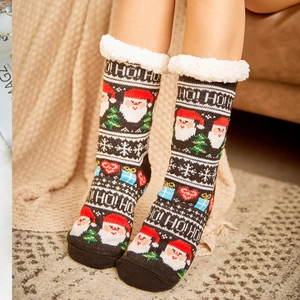 Winter sherpa lined floor socks with anti-slip soles featuring festive Christmas patterns