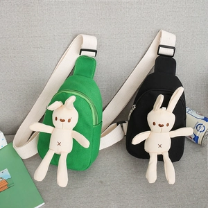 Kids cartoon canvas bunny chest bag set in black and green with adjustable straps