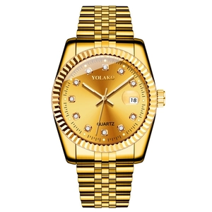 Classic Yolako gold-tone men's quartz watch featuring date calendar and steel link bracelet
