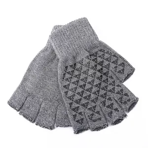 Unisex Fingerless Knit Gloves Cotton Acrylic Anti-Slip Silicone Dots Warm Winter Outdoor Cycling Typing Adults Cozy