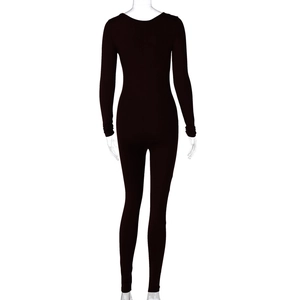 Rear view of black long sleeve slimming jumpsuit on mannequin for women summer fashion