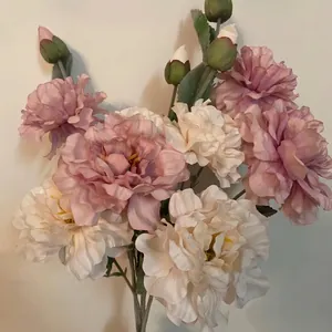 Three-head artificial peony bouquet with realistic pink and cream white silk flowers