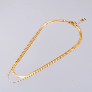 Double-layered gold stainless steel snake bone necklace with adjustable lobster clasp