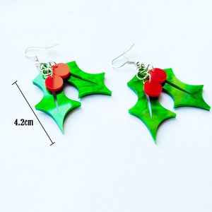 Christmas holly leaves and red berries earrings with silver hooks and 4.2cm size measurement