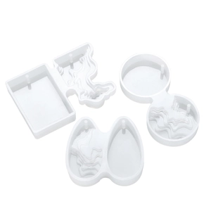 Three-piece set of white silicone resin molds for creating island-style pendant jewelry