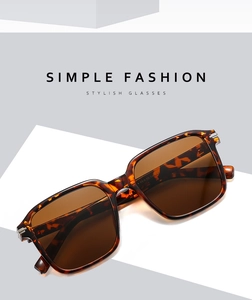 Close-up of tortoise shell square frame sunglasses with silver metal hinge detail