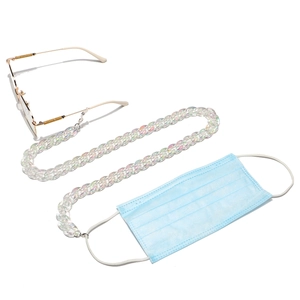 Colorful acrylic eyeglass and mask chain with rainbow finish on white background