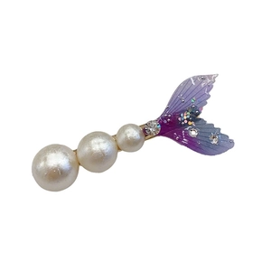 Pince à cheveux queue de sirène élégante avec dégradé violet et perles blanches décoratives