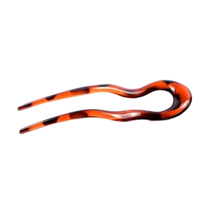 U-shaped hair pin fork with classic tortoiseshell pattern on a clean white background