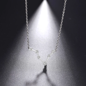 Détail du collier de zodiaque argenté avec pendentif géométrique serti de zircons