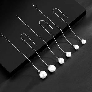 Elegant Shell Artificial Pearl Threader Earrings With 925 Sterling Silver Box Chain Long Tassel Minimalist Jewelry For Women