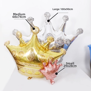 Three-piece gold silver and rose gold crown balloons in large medium and small sizes