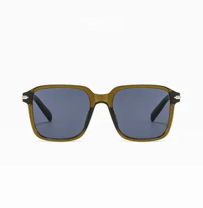 Detail of jelly green square frames with smoke grey lenses and silver metal hinges