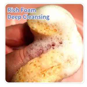 Natural wood pulp sponge producing rich foam for deep facial cleaning and exfoliation