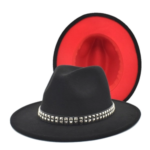 Vintage Woolen Fedora Hat For Men Women Wide Brim Two Tone Jazz Hat With Rivet Decor Fashion Outdoor Sun Protection Hat