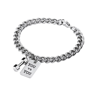 Bracciale A Catena Cubana In Acciaio Inossidabile Con Ciondolo A Manubrio Ed Etichetta Incisa You Vs You Gioielli Fitness
