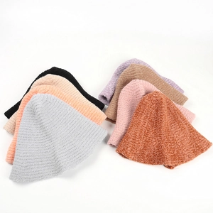Knitted bucket hats for women in eight assorted colors with warm fuzzy wool texture