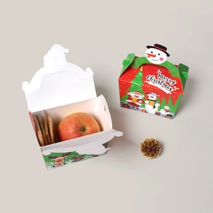 Christmas gift box with festive Santa and reindeer illustrations and top handle