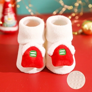 Cute Christmas baby socks with non-slip silicone soles, thick loop knit for warmth in winter.