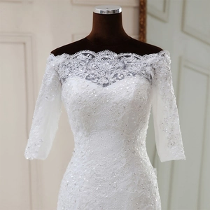 Robe de mariée sirène aux épaules dénudées avec broderie dentelle et sequins