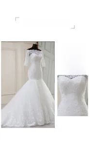 Détails des manches en dentelle et broderie de paillettes sur robe de mariée sirène