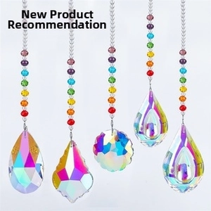 Detailed view of 5 crystal suncatchers with colorful beads and varied prism pendants