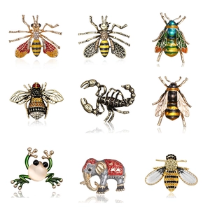 Animal Brooch Pins Alloy Enamel Rhinestone Bee Frog Scorpion Elephant Retro Fashion Jewelry Accessory