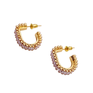 French square zircon hoop earrings in gold finish with 925 silver needle for women