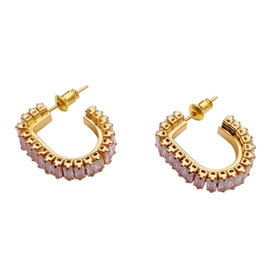 French Micro-Inlay Square Zirconia Hoop Earrings For Women Gold Silver Plated Brass Jewelry With 925 Sterling Silver Post