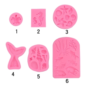 Ocean Theme Silicone Mold Sea Shell Starfish Seahorse Mermaid Tail Baking Fondant Cake Decoration Chocolate DIY Craft