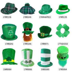 Collection of St. Patrick's Day green velvet top hats and shamrock headbands set