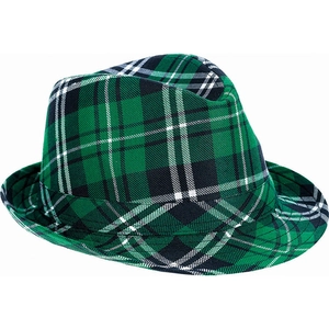 Close-up of green and black plaid velvet top hat for Saint Patrick's Day party