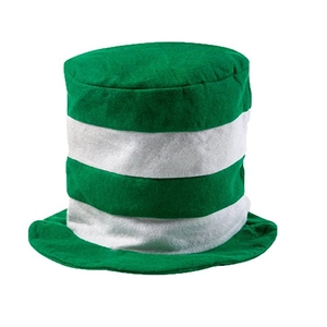 Detail of green and white striped velvet top hat for Saint Patrick's Day party