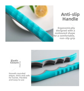 Detail showing the ergonomic anti-slip handle and elastic buckle of the bottle opener