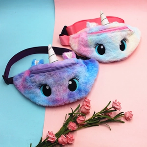 Cute plush unicorn fanny pack for girls with soft faux fur and adjustable pink strap