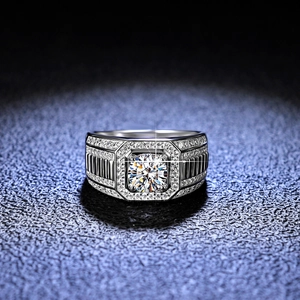 Classic 925 sterling silver moissanite ring for men with brilliant round cut center stone