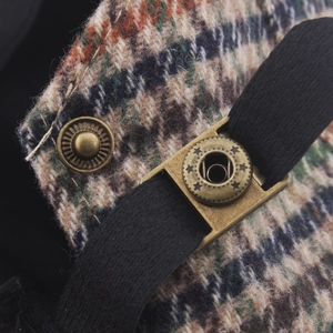 Béret vintage à motif pied-de-poule avec boucle étoile en bronze et tissu en laine