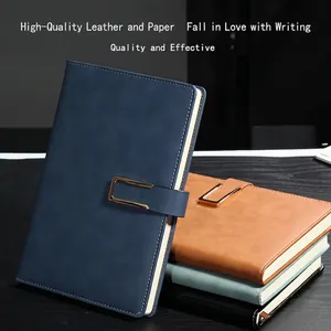 Business notebook set with matte faux leather covers and rectangular metal buckle closure