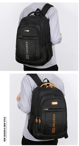 Detail view of the black Oxford backpack showing dual fashion and sport styles for men
