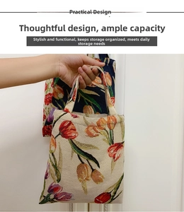 Close-up of vintage oil painting style tulip jacquard fabric texture and floral pattern