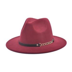 Wide Brim Woolen Fedora Hat Retro Jazz Hat With Leather Belt And Gold Chain For Women Men Autumn Winter Fashion