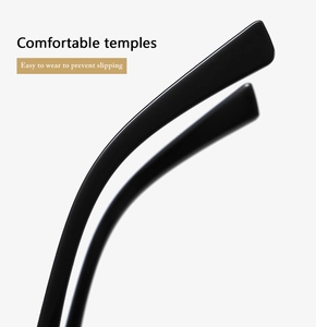 Dettaglio delle stanghette curve degli occhiali con finitura lucida antiscivolo e confortevole