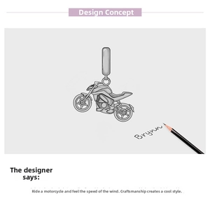 Detailed design sketch showing the intricate parts of a S925 sterling silver motorbike pendant